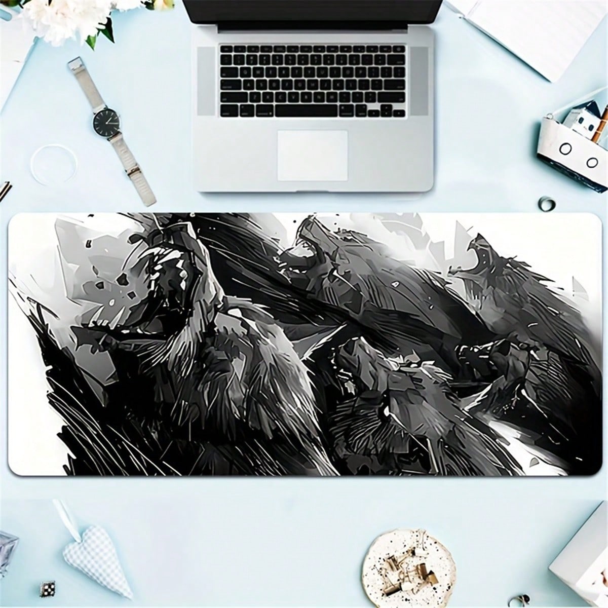 Desk Setup Laptop And Pc - Duża podkładka na biurko z motywem